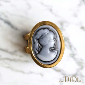 Δαχτυλίδι ατσάλινο καμέο 13mm x 18mm, λευκή γυναικεία φιγούρα, κίτρινο χρυσό, 2305256G