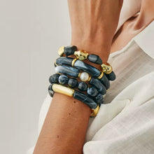 Φόρτωσε την φωτογραφία στο Gallery viewer, Βραχιόλι ελαστικό με ακριλικές χάντρες, μαύρο - χρυσό, 16102510