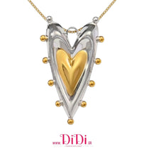 Φόρτωσε την φωτογραφία στο Gallery viewer, Κολιέ καρδιά ατσάλινη με σχέδιο, σε ασημί - κίτρινο χρυσό, 0802267