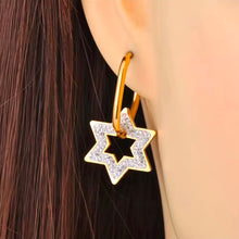 Φόρτωσε την φωτογραφία στο Gallery viewer, Σκουλαρίκια κρίκοι ατσάλινοι αστέρια, σε κίτρινο χρυσό, 0403264G
