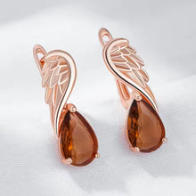 Φόρτωσε την φωτογραφία στο Gallery viewer, Σκουλαρίκια κρίκος με καφέ πετρα, σε ροζ χρυσό, 2811257