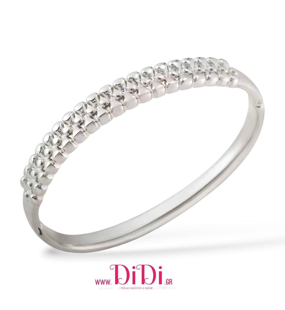 Ατσάλινο βραχιόλι σταθερή βέργα οβάλ, με σχέδιο, σε ασημί, 2510253S