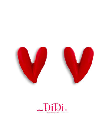 Σκουλαρίκια καρφάκι, καρδιές μεταλλικές, κόκκινο, 3110253