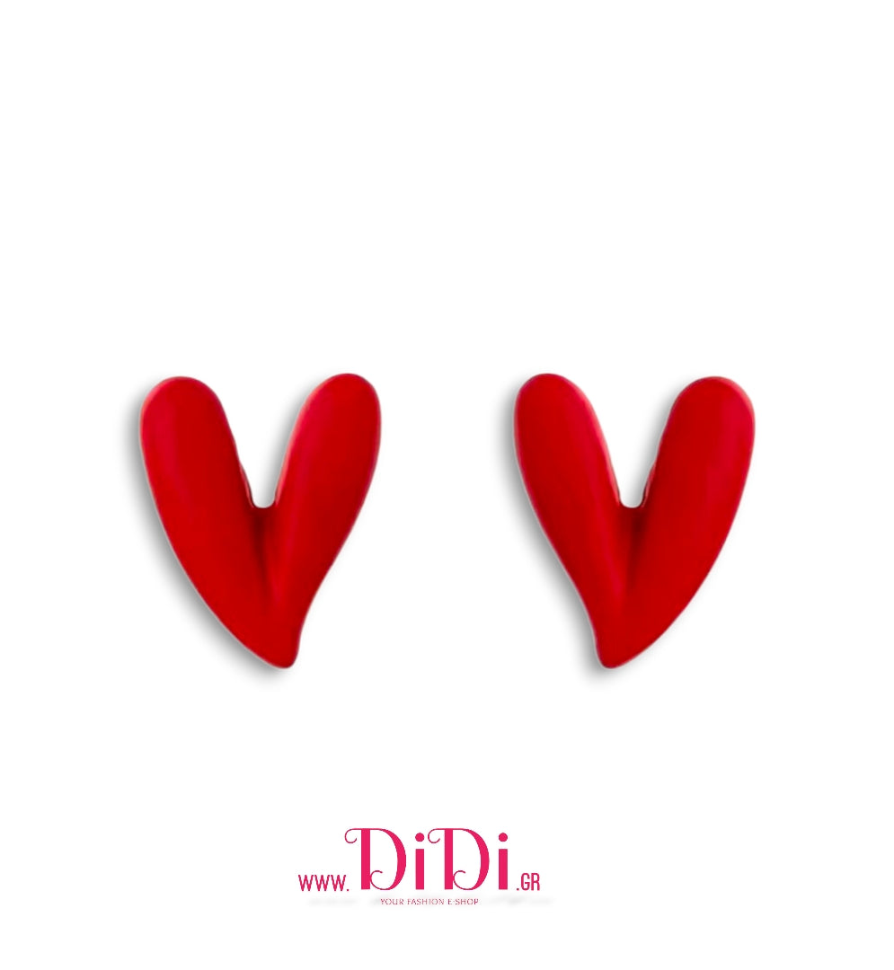 Σκουλαρίκια καρφάκι, καρδιές μεταλλικές, κόκκινο, 3110253