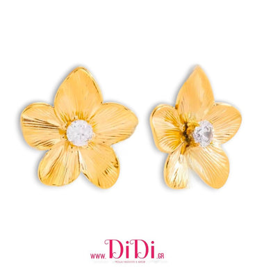 Σκουλαρίκια ατσάλινα καρφάκι λουλούδι με στας, σε κίτρινο χρυσό, 21112512