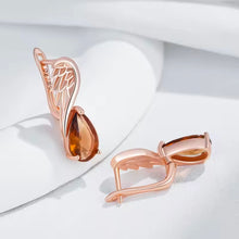 Φόρτωσε την φωτογραφία στο Gallery viewer, Σκουλαρίκια κρίκος με καφέ πετρα, σε ροζ χρυσό, 2811257