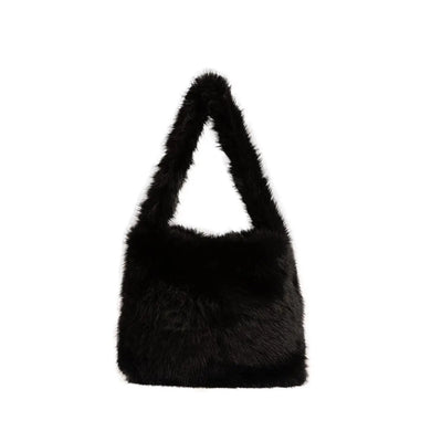Τσάντα ώμου γούνινη, μαύρο, 24324