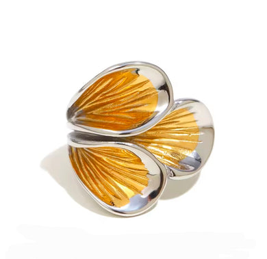 Ατσάλινο δαχτυλίδι μεγάλο, δίχρωμο ασημί - χρυσό, 1911253