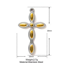Φόρτωσε την φωτογραφία στο Gallery viewer, Κολιέ σταυρός ατσάλινος με σχέδιο, σε ασημί - κίτρινο χρυσό, 0802266