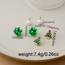 Φόρτωσε την φωτογραφία στο Gallery viewer, Σκουλαρίκια Χριστουγεννιάτικα πράσινος φιόγκος, σε κίτρινο χρυσό, 13092515