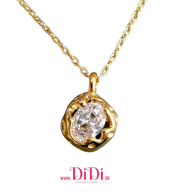 Κολιέ ατσάλινο, λευκό ζιργκόν, σε κίτρινο χρυσό, 07306G