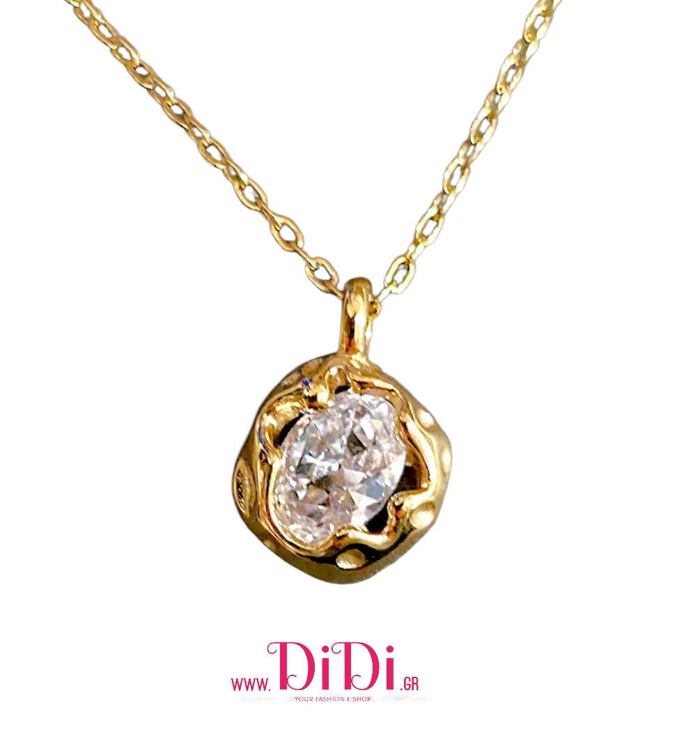 Κολιέ ατσάλινο, λευκό ζιργκόν, σε κίτρινο χρυσό, 07306G