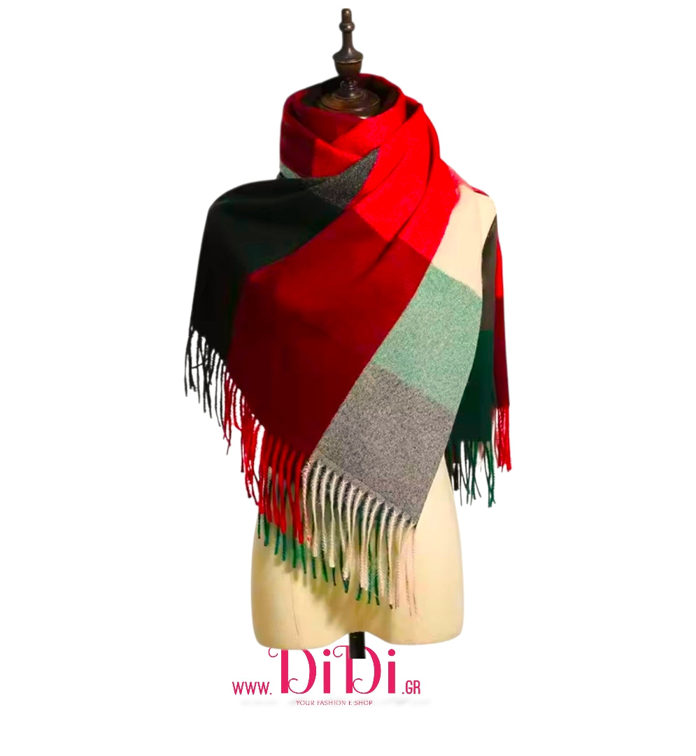 Κουβέρτα - πασμίνα καρό πράσινο - κόκκινο, 24112513