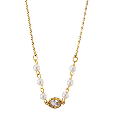 Κολιέ ατσάλινο, λευκό ζιργκόν, σε κίτρινο χρυσό, 07263G