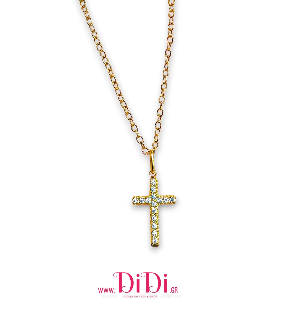 Σταυρός ατσάλινος με στρας, σε κίτρινο χρυσό, 2211253