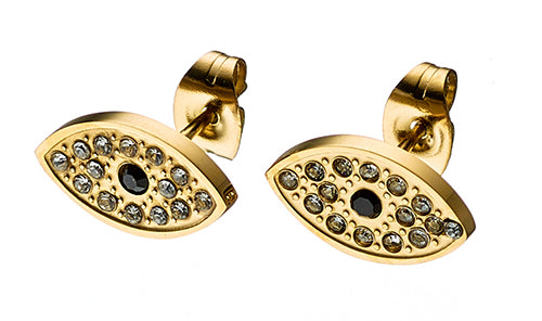 Ατσάλινα σκουλαρίκια καρφάκι μάτι, σε κίτρινο χρυσό, 02133G