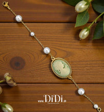 Φόρτωσε την φωτογραφία στο Gallery viewer, Βραχιόλι ατσάλινο Cameo πράσινο 18mm x 25mm, με πέρλες, 1111256