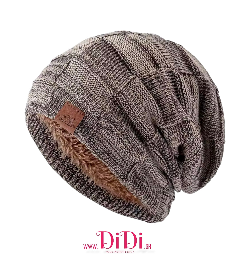 Σκούφος με σχέδιο στην πλέξη και με επένδυση γούνας, γκρι 2110252
