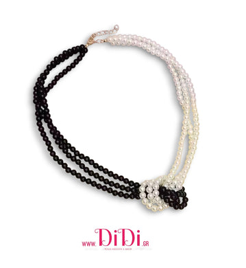 Κολιέ με πέρλες άσπρο- μαύρο 6mm, σε κίτρινο χρυσό, 1911251