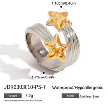 Φόρτωσε την φωτογραφία στο Gallery viewer, Δαχτυλίδι ατσάλινο σχέδιο αστέρι, σε ασημί - κίτρινο χρυσό, 3010253B