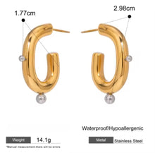 Φόρτωσε την φωτογραφία στο Gallery viewer, Σκουλαρίκια κρίκοι ατσάλινοι με ασημί μπιλάκια, σε κίτρινο χρυσό, 1002261