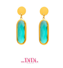 Φόρτωσε την φωτογραφία στο Gallery viewer, Σκουλαρίκια ατσάλινα κρεμαστά, οβάλ κρύσταλλο τιρκουάζ, 2602261