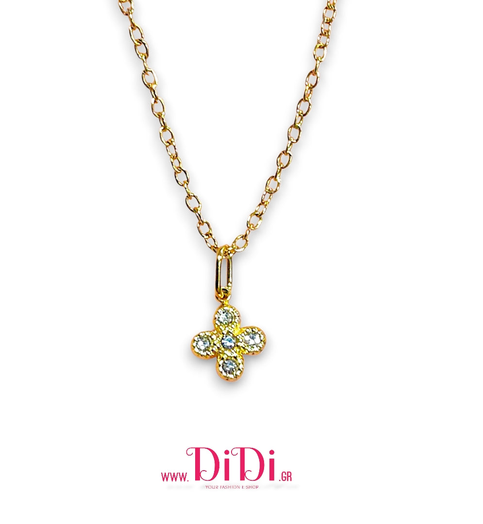 Σταυρός ατσάλινος μίνι, με λευκό στρας, σε κίτρινο χρυσό, 2211255