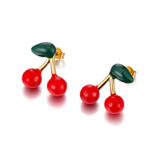 Φόρτωσε την φωτογραφία στο Gallery viewer, Ατσάλινα σκουλαρίκια κεράσια με σμάλτο, κίτρινο χρυσό, 1303262