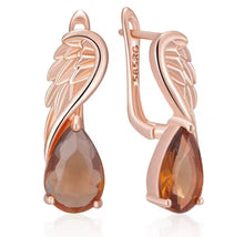 Φόρτωσε την φωτογραφία στο Gallery viewer, Σκουλαρίκια κρίκος με καφέ πετρα, σε ροζ χρυσό, 2811257