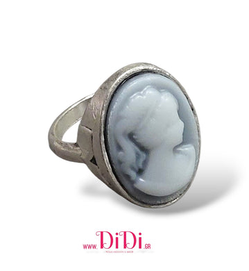 Δαχτυλίδι καμέο γκρι 13mm x 18mm, ασημί, 30102517
