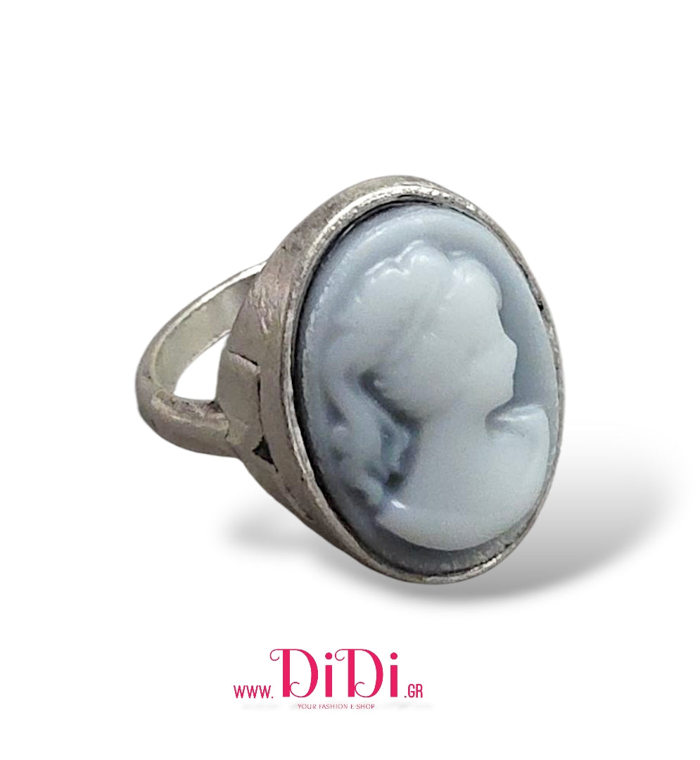 Δαχτυλίδι καμέο γκρι 13mm x 18mm, ασημί, 30102517