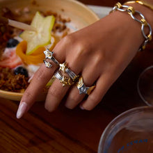 Φόρτωσε την φωτογραφία στο Gallery viewer, Δαχτυλίδι ατσάλινο σχέδιο αστέρι, σε ασημί - κίτρινο χρυσό, 3010254B