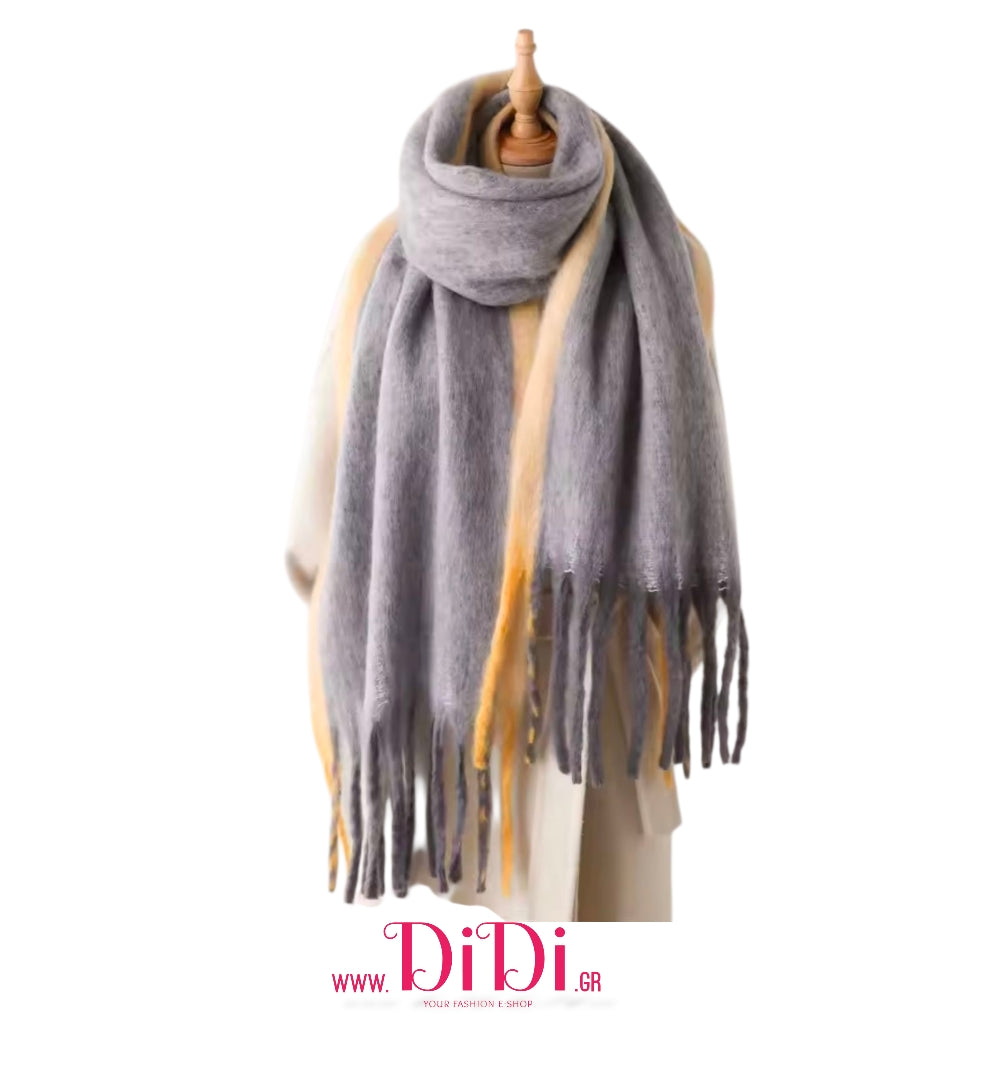 Κουβέρτα - κασκόλ χοντρή μπεζ-γκρι, 20112517