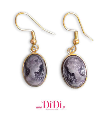 Σκουλαρίκια ατσάλινα καμέο μοβ,  18mm x 13mm, σε κίτρινο χρυσό, 2710253