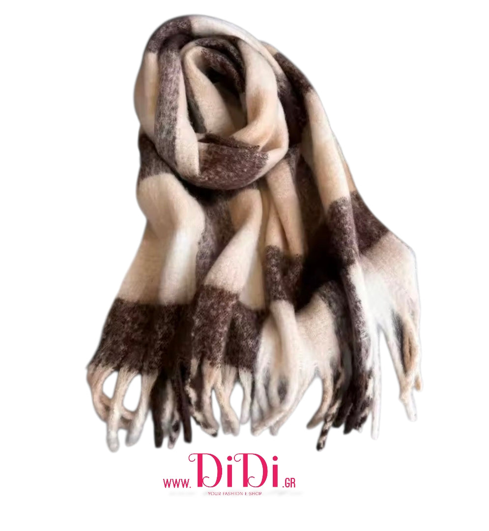 Κουβέρτα - κασκόλ χοντρή καρό καφέ, 20112513