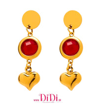 Φόρτωσε την φωτογραφία στο Gallery viewer, Σκουλαρίκια ατσάλινα κρεμαστά με καρδιά, κρύσταλλο Τσεχίας κόκκινο, 26022616