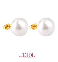 Φόρτωσε την φωτογραφία στο Gallery viewer, Σκουλαρίκια ατσάλινα καρφωτά πέρλα 1,4cm, κίτρινο χρυσό, 20112526G