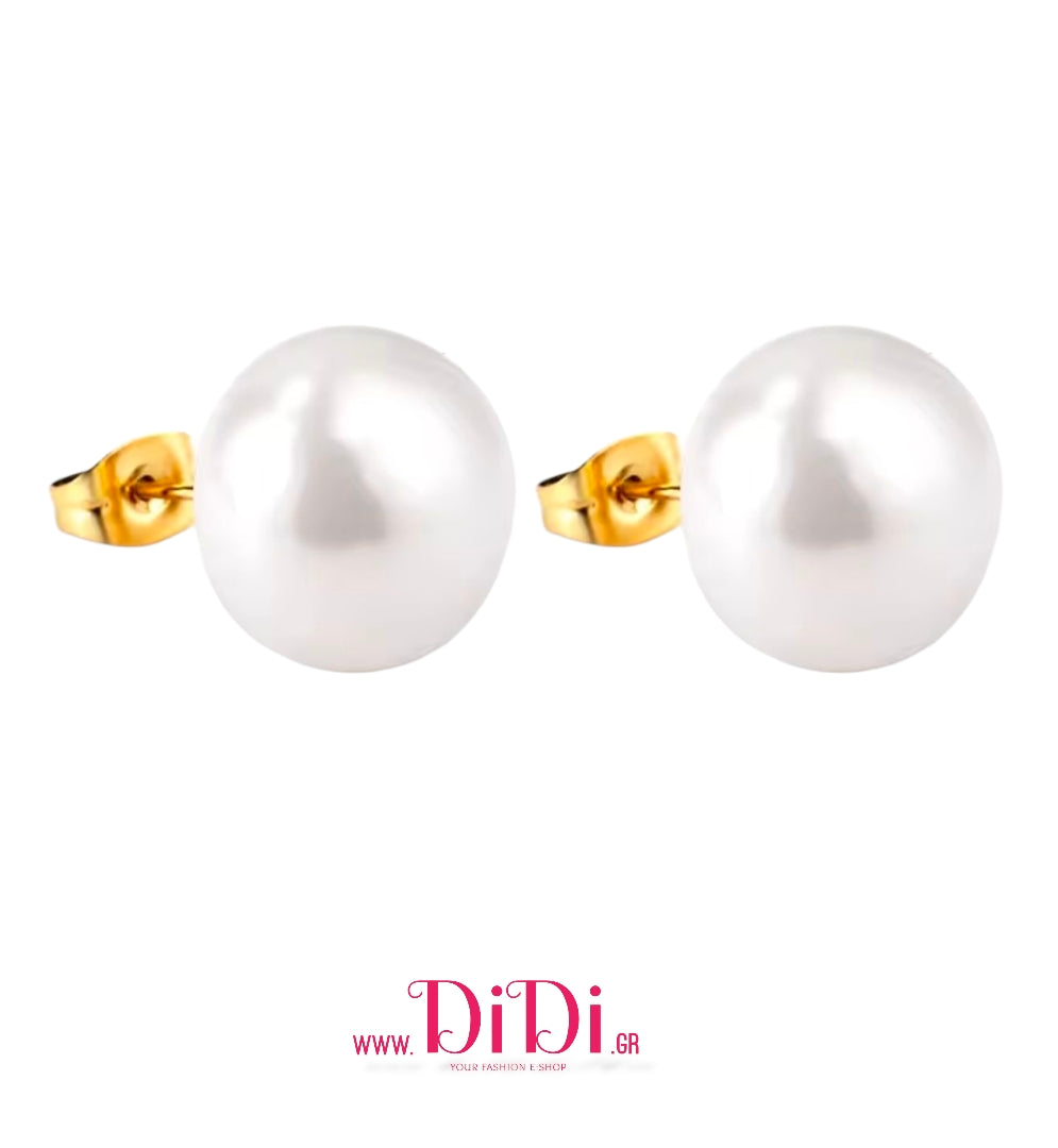 Σκουλαρίκια ατσάλινα καρφωτά πέρλα 1,4cm, κίτρινο χρυσό, 20112526G