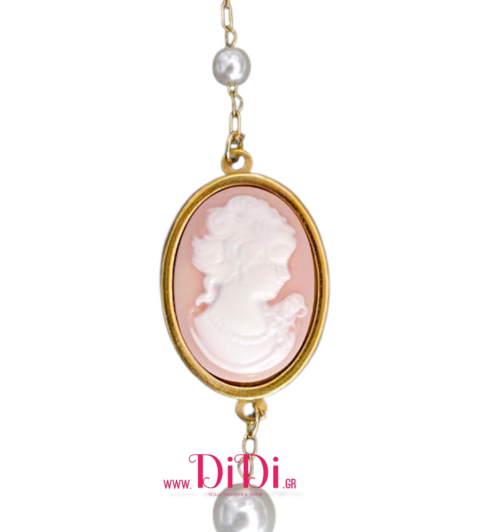 Βραχιόλι ατσάλινο Cameo ροζ 18mm x 25mm, με πέρλες, 1111257