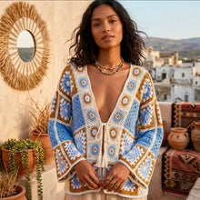 Φόρτωσε την φωτογραφία στο Gallery viewer, Ζακέτα boho καλοκαιρινή χειροποίητη σε γαλάζιο, 18062615B