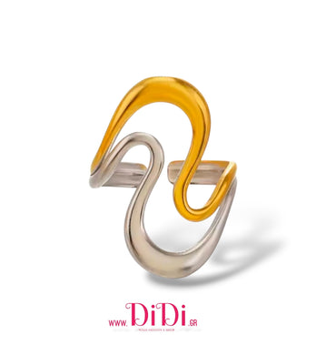 Δαχτυλίδι ατσάλινο ακανόνιστο σχέδιο, σε ασημί - κίτρινο χρυσό, 3010251B