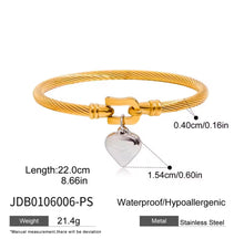 Φόρτωσε την φωτογραφία στο Gallery viewer, Ατσάλινο βραχιόλι σταθερή βέργα οβάλ με καρδιά, σε κίτρινο χρυσό, 20102517