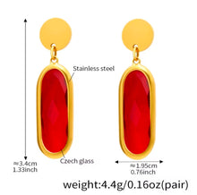Φόρτωσε την φωτογραφία στο Gallery viewer, Σκουλαρίκια ατσάλινα κρεμαστά, οβάλ κρύσταλλο κόκκινο, 2602262