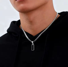 Φόρτωσε την φωτογραφία στο Gallery viewer, Κολιέ ατσάλινο unisex, μαύρη πέτρα, ασημί, 1701267