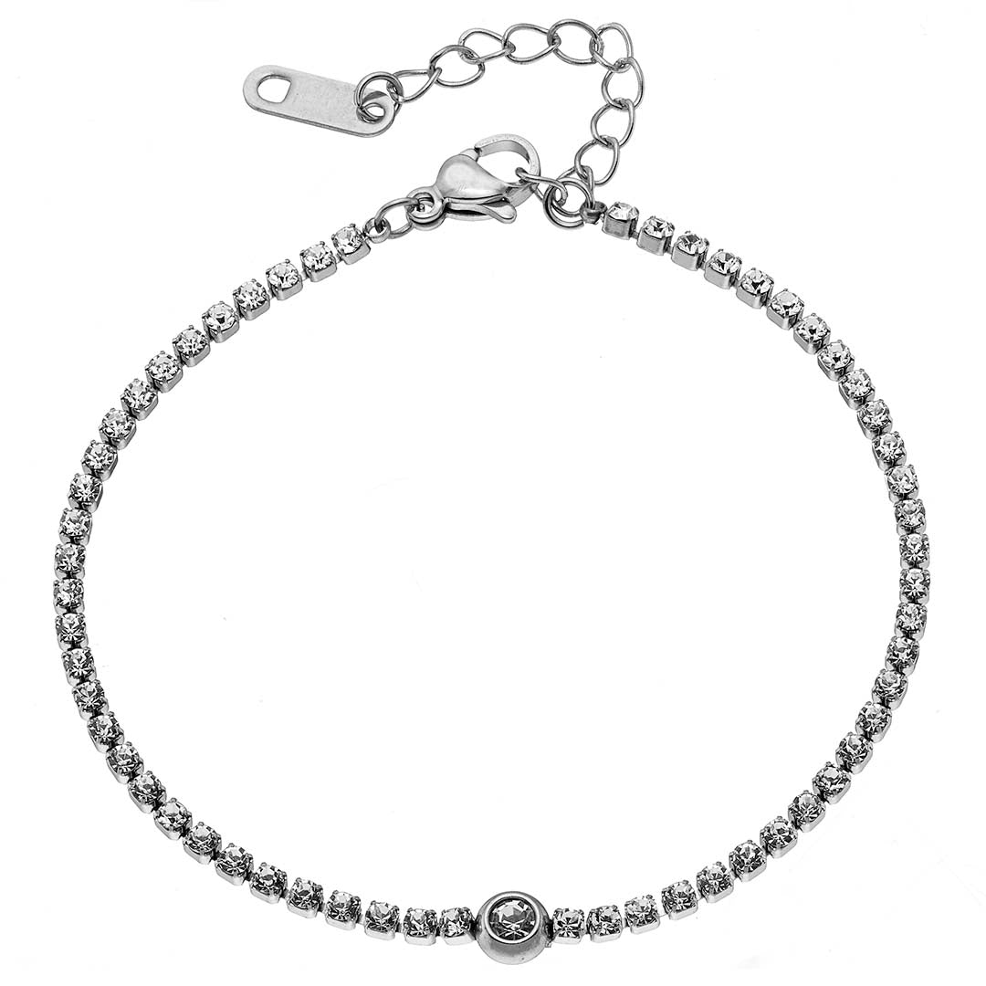 Βραχιόλι ατσάλινο Ριβιέρα με κρύσταλλα, ασημί, 01012S