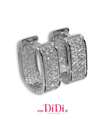 Σκουλαρίκια κρίκοι ατσάλινοι 1,6cm οβάλ με καρφωτά λευκά στρας, ασημί, 2910258S