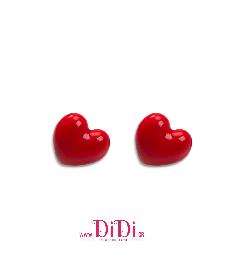 Σκουλαρίκια ατσάλινα καρφάκι, καρδιές ρητίνης & κεραμικό, κόκκινο, 21112520