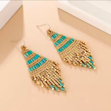 Φόρτωσε την φωτογραφία στο Gallery viewer, Σκουλαρίκια Boho μεγάλα, χάντρα τύπου Miyuki, πετρόλ, 0906263