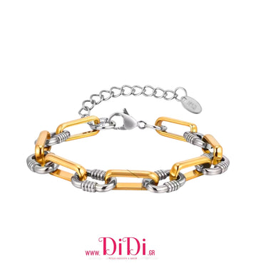Ατσάλινο βραχιόλι αλυσίδα δίχρωμο, σε κίτρινο χρυσό ασημί, 2010257B