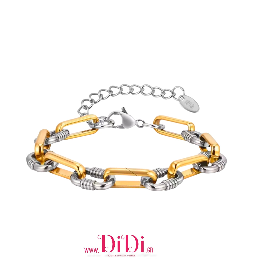 Ατσάλινο βραχιόλι αλυσίδα δίχρωμο, σε κίτρινο χρυσό ασημί, 2010257B